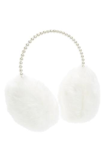 Women's Bp. Faux Fur Earmuffs With Imitation Pearl Band -