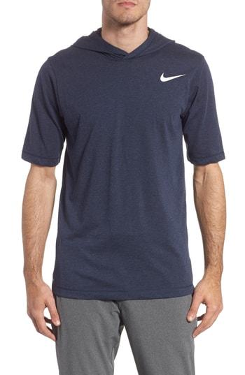 Men's Nike Training Dry Short Sleeve Hoodie - Blue