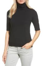 Women's Eileen Fisher Scrunch Neck Jersey Top, Size - Black
