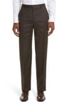 Men's Canali Flat Front Stripe Wool Trousers R Eu - Brown