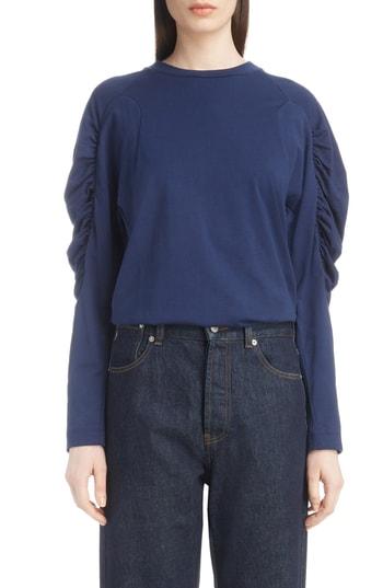 Women's Dries Van Noten Jersey Ruched Sleeve Top - Blue