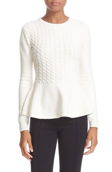 Women's Ted Baker London 'mereda' Cable Knit Peplum Sweater - White