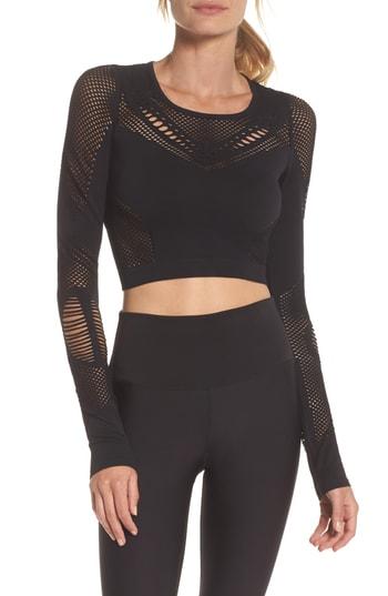 Women's Alo Siren Long Sleeve Crop Top - Black
