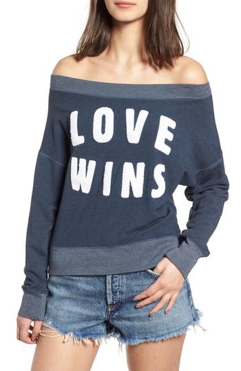 Women's Sundry Love Wins Off The Shoulder Pullover - Blue