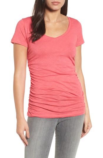 Petite Women's Caslon Shirred V-neck Tee P - Pink