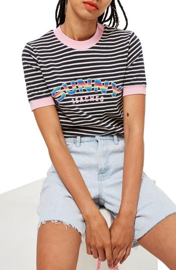 Women's Topshop Sunny Beaches Stripe Tee Us (fits Like 0) - Black