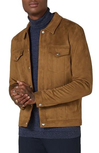 Men's Topman Chucky Faux Suede Western Jacket - Brown