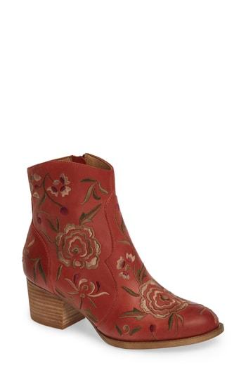 Women's Sofft Westmont Floral Embroidered Bootie M - Red