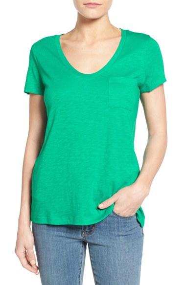 Women's Caslon Relaxed Slub Knit U-neck Tee, Size - Green