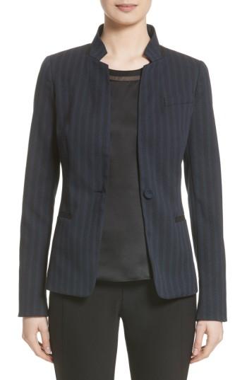 Women's Lafayette 148 New York Tristan Charmeuse Trim Jacket - Blue
