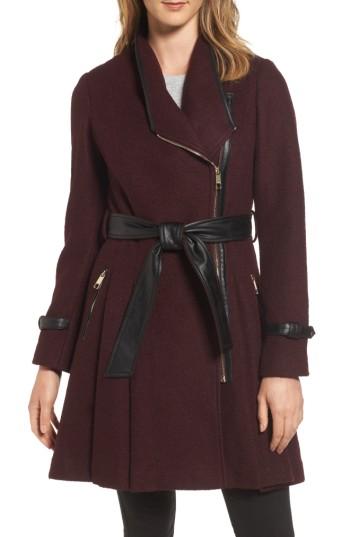 Women's Guess Belted Boiled Wool Blend Coat - Red