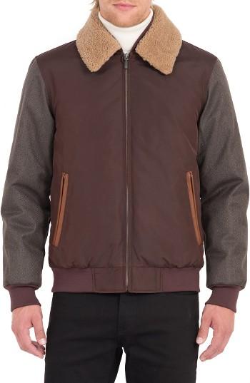 Men's Rainforest Waxed Nylon Jacket With Faux Shearling Collar - Burgundy