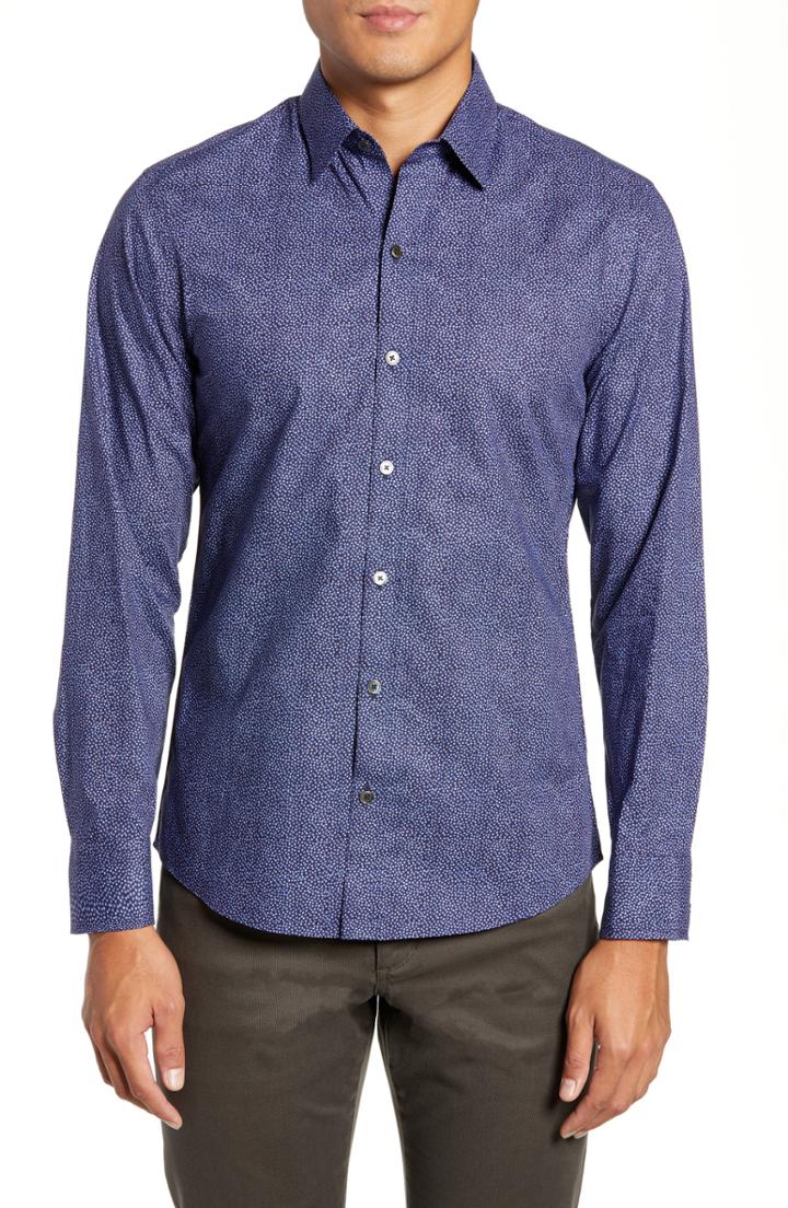 Men's Zachary Prell Bailey Regular Fit Spot Print Sport Shirt - Blue
