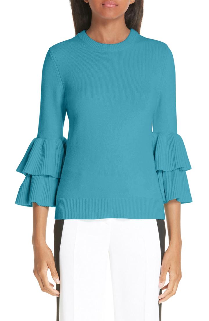 Women's Michael Kors Tiered Ruffle Sleeve Ribbed Sweater