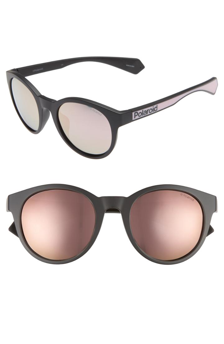 Women's Polaroid 52mm Polarized Mirrored Round Sunglasses - Black/ Pink