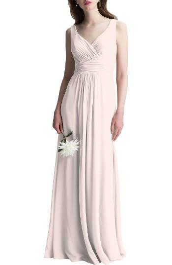 Women's #levkoff V-neck Chiffon A-line Gown - Pink