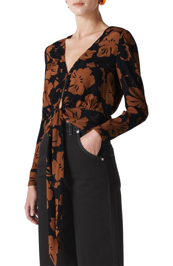 Women's Whistles Ari Hibiscus Print Front Tie Top Us / 4 Uk - Brown