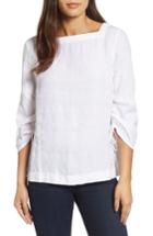 Women's Caslon Ruched Sleeve Linen Pullover - White