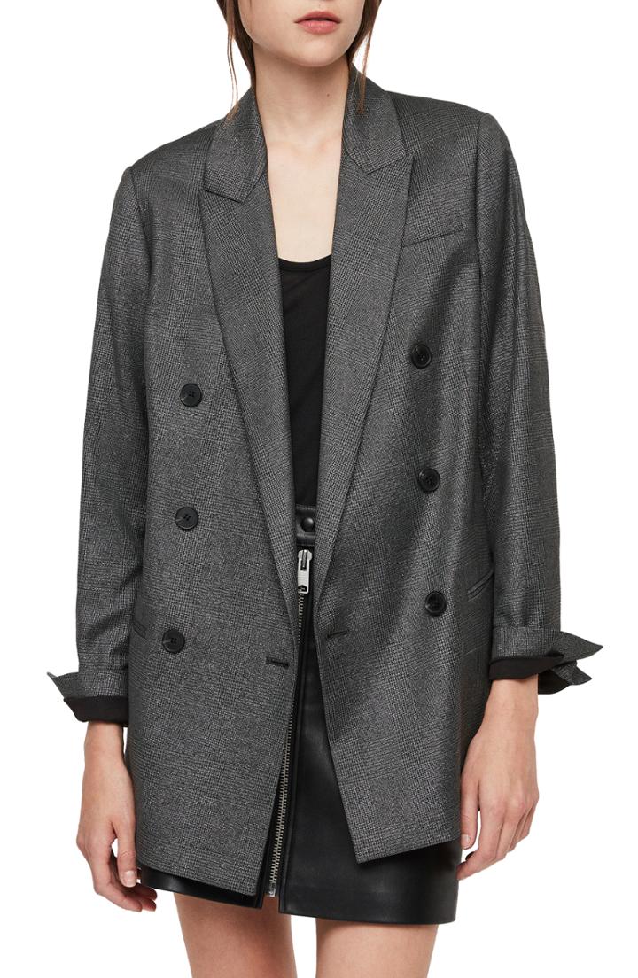Women's Allsaints Isla Shimmer Check Blazer - Grey