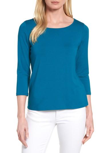 Women's Eileen Fisher Ballet Neck Tee, Size - Blue/green
