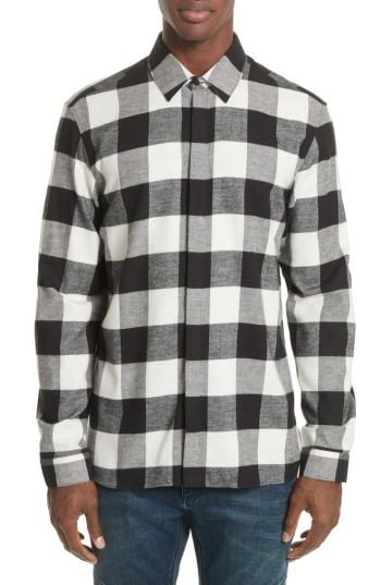 Men's Neil Barrett Live And Let Live Plaid Flannel Sport Shirt Eu - Black