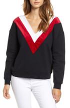 Women's Kendall + Kylie Chevron Double V-neck Sweatshirt - Black