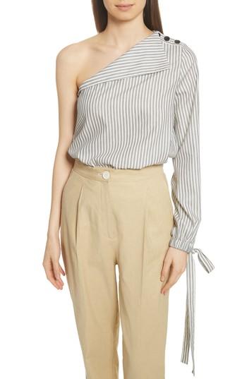 Women's Robert Rodriguez Stripe Tie Cuff One-shoulder Top - Ivory