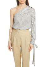 Women's Robert Rodriguez Stripe Tie Cuff One-shoulder Top - Ivory