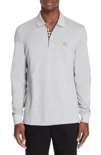 Men's Burberry Hartford Long Sleeve Polo, Size - Grey