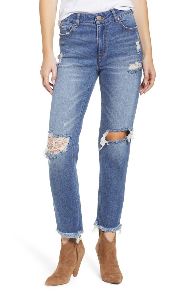 Women's Prosperity Denim Ripped Ankle Straight Leg Jeans - Blue