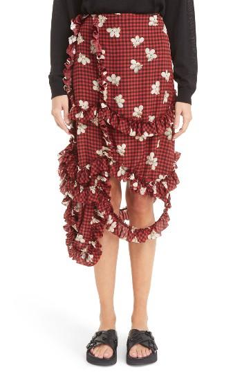 Women's Simone Rocha Gingham Crepe De Chine Skirt