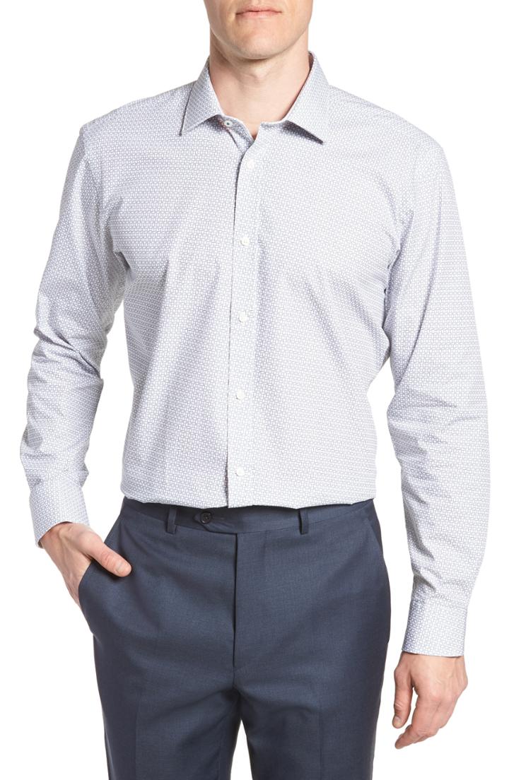 Men's Ted Baker London Rosprim Trim Fit Geometric Dress Shirt - 34/35 - Grey