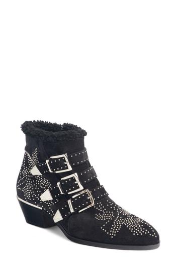 Women's Chloe Susanna Genuine Shearling Studded Bootie Us / 34eu - Black