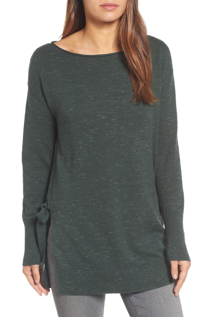 Petite Women's Caslon Side Tie Tunic Top, Size P - Green