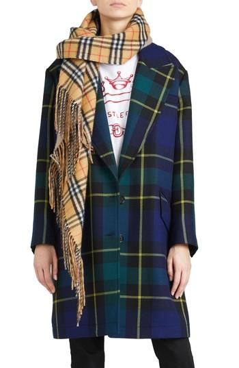Women's Burberry Strathyre Tartan Plaid Wool Blend Coat Us / 38 It - Green