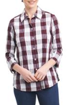 Women's Foxcroft Sue Shaped Fit Crinkle Plaid Shirt - Burgundy