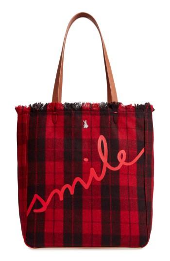 Ed Ellen Degeneres Oax Flannel Plaid Tote - Red