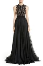 Women's Carmen Marc Valvo Embroidered Organza Gown - Black