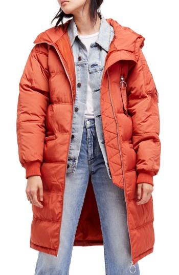 Women's Free People Raglan Long Puffer Coat - Orange