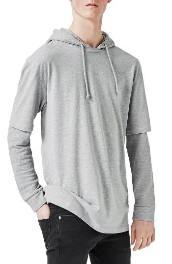 Men's Topman Double Layer Hoodie - Grey