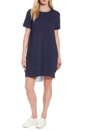 Petite Women's Halogen Mixed Media Shift Dress P - Blue