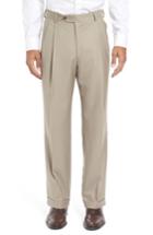 Men's Berle Pleated Solid Wool Trousers X Unhemmed - Beige