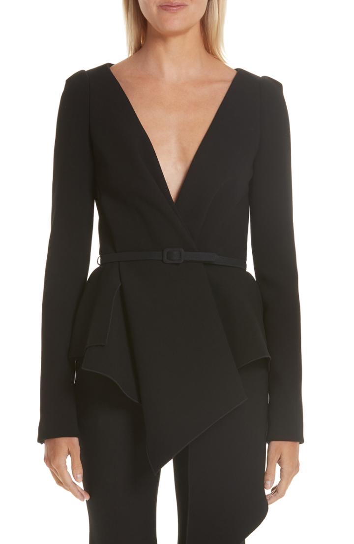 Women's Oscar De La Renta Belted Peplum Detail Blouse - Black