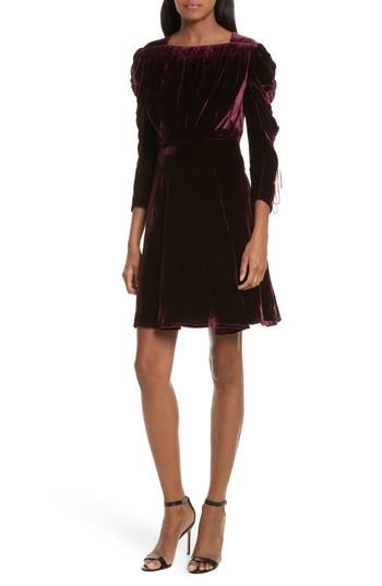 Women's The Kooples Pleated Sleeve Velvet Dress - Red