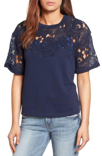 Women's Halogen Lace Detail Sweatshirt - Blue