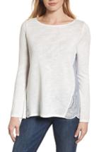 Women's Caslon Embroidered Mixed Media Top - Ivory
