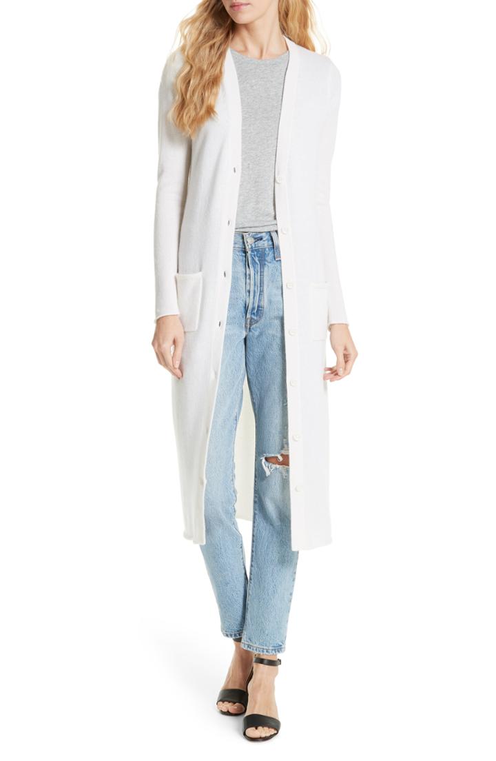 Women's Autumn Cashmere Long Cashmere Cardigan - White
