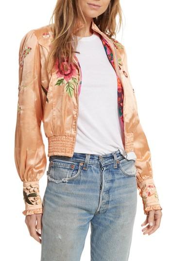Women's Free People Just Peachy Silk Bomber Jacket