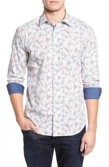 Men's Bugatchi Shaped Fit Layered Print Sport Shirt - Red