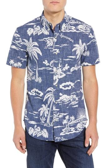Men's Reyn Spooner My Private Isle Fit Sport Shirt, Size Small - Blue